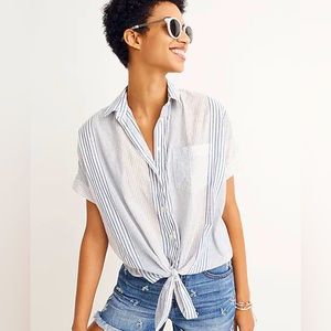 MADEWELL striped short sleeve button-up shirt, size M
